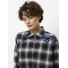 DANTE 6 - Eason Embellished Check Cropped Shirt | Nocturnal Blue 